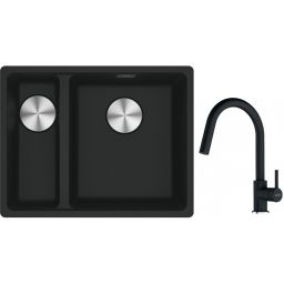 Franke Maris MRG 160-34-15SBL zlewozmywak 52x40 cm Fragranite czarny mat z baterią kuchenną Lina onyx (1250687268, 1150626055)