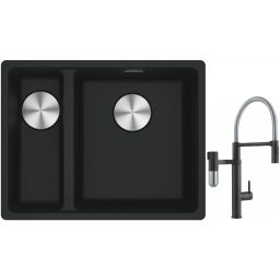 Franke Maris MRG 160-34-15SBL zlewozmywak 52x40 cm Fragranite czarny mat z baterią kuchenną Vital Semi-Pro czarny mat/stal (1250687268, 1200621313)