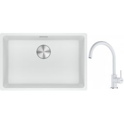 Franke Maris MRG 110-62 zlewozmywak 62x40 cm Fragranite biały polarny z baterią kuchenną Lina biały polarny (1250687259, 1150626024)