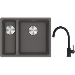 Franke Maris MRG 160-34-15SBL zlewozmywak 52x40 cm Fragranite kamienny szary z baterią kuchenną Lina czarny mat (1250687270, 1150626019)