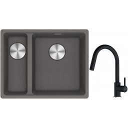 Franke Maris MRG 160-34-15SBL zlewozmywak 52x40 cm Fragranite kamienny szary z baterią kuchenną Lina onyx (1250687270, 1150626055)