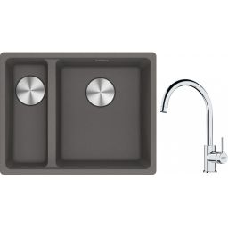 Franke Maris MRG 160-34-15SBL zlewozmywak 52x40 cm Fragranite kamienny szary z baterią kuchenną Lina chrom (1250687270, 1150693228)