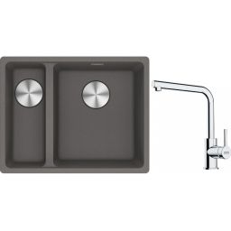 Franke Maris MRG 160-34-15SBL zlewozmywak 52x40 cm Fragranite kamienny szary z baterią kuchenną Lina chrom (1250687270, 1150712420)