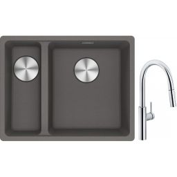 Franke Maris MRG 160-34-15SBL zlewozmywak 52x40 cm Fragranite kamienny szary z baterią kuchenną Pescara L Slide-In chrom (1250687270, 1150538940)