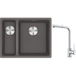 Franke Maris MRG 160-34-15SBL zlewozmywak 52x40 cm Fragranite kamienny szary z baterią kuchenną Sirius Side chrom (1250687270, 1150668280)