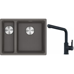 Franke Maris MRG 160-34-15SBL zlewozmywak 52x40 cm Fragranite kamienny szary z baterią kuchenną Urban czarny mat (1250687270, 1150627523)