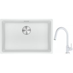 Franke Maris MRG 110-62 zlewozmywak 62x40 cm Fragranite biały polarny z baterią kuchenną Lina biały polarny (1250687259, 1150626081)