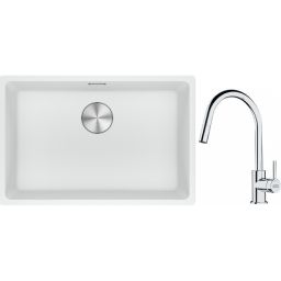 Franke Maris MRG 110-62 zlewozmywak 62x40 cm Fragranite biały polarny z baterią kuchenną Lina chrom (1250687259, 1150693229)