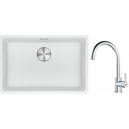 Franke Maris MRG 110-62 zlewozmywak 62x40 cm Fragranite biały polarny z baterią kuchenną Lina chrom (1250687259, 1150693228)
