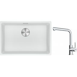 Franke Maris MRG 110-62 zlewozmywak 62x40 cm Fragranite biały polarny z baterią kuchenną Lina chrom (1250687259, 1150712420)