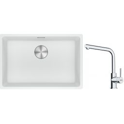 Franke Maris MRG 110-62 zlewozmywak 62x40 cm Fragranite biały polarny z baterią kuchenną Lina chrom (1250687259, 1150693230)
