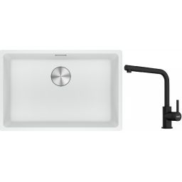 Franke Maris MRG 110-62 zlewozmywak 62x40 cm Fragranite biały polarny z baterią kuchenną Lina czarny mat (1250687259, 1150712435)