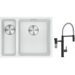 Franke Maris MRG 160-34-15SBL zlewozmywak 52x40 cm Fragranite biały polarny z baterią kuchenną Vital Semi-Pro czarny mat/stal (1250687271, 1200621313)