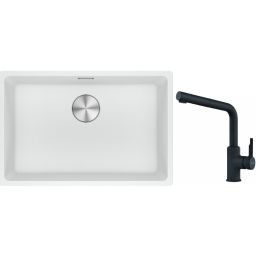 Franke Maris MRG 110-62 zlewozmywak 62x40 cm Fragranite biały polarny z baterią kuchenną Urban czarny mat (1250687259, 1150627523)