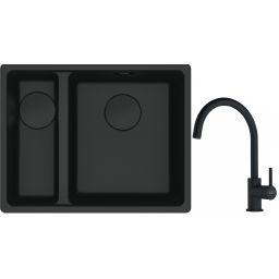 Franke Maris MRG 160-34-15SBL zlewozmywak 52x40 cm Fragranite czarny mat  z baterią kuchenną Lina czarny mat (1250697756, 1150626019)