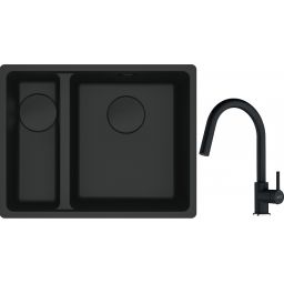 Franke Maris MRG 160-34-15SBL zlewozmywak 52x40 cm Fragranite czarny mat  z baterią kuchenną Lina onyx (1250697756, 1150626055)