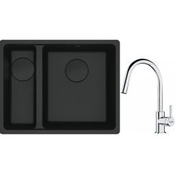 Franke Maris MRG 160-34-15SBL zlewozmywak 52x40 cm Fragranite czarny mat  z baterią kuchenną Lina chrom (1250697756, 1150693229)