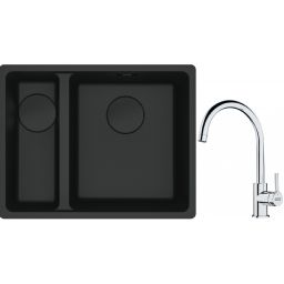 Franke Maris MRG 160-34-15SBL zlewozmywak 52x40 cm Fragranite czarny mat  z baterią kuchenną Lina chrom (1250697756, 1150693228)