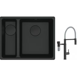 Franke Maris MRG 160-34-15SBL zlewozmywak 52x40 cm Fragranite czarny mat  z baterią kuchenną Vital Semi-Pro czarny mat/stal (1250697756, 1200621313)