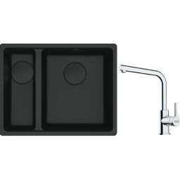 Franke Maris MRG 160-34-15SBL zlewozmywak 52x40 cm Fragranite czarny mat  z baterią kuchenną Lina chrom (1250697756, 1150693230)
