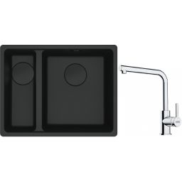 Franke Maris MRG 160-34-15SBL zlewozmywak 52x40 cm Fragranite czarny mat  z baterią kuchenną Lina chrom (1250697756, 1150712420)