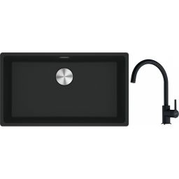 Franke Maris MRG 110-72 zlewozmywak 72x40 cm Fragranite czarny mat z baterią kuchenną Lina onyx (1250687260, 1150626020)