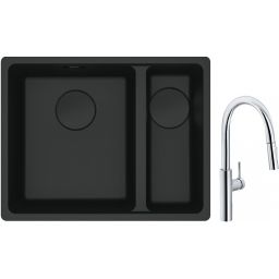 Franke Maris MRG 160-34-15SBR zlewozmywak 52x40 cm Fragranite czarny mat z baterią kuchenną Pescara L Slide-In chrom (1250697755, 1150538940)