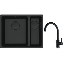 Franke Maris MRG 160-34-15SBR zlewozmywak 52x40 cm Fragranite czarny mat z baterią kuchenną Lina onyx (1250697755, 1150626020)