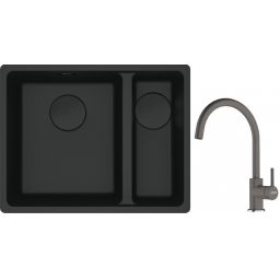 Franke Maris MRG 160-34-15SBR zlewozmywak 52x40 cm Fragranite czarny mat z baterią kuchenną Lina kamienny szary (1250697755, 1150626022)