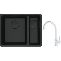 Franke Maris MRG 160-34-15SBR zlewozmywak 52x40 cm Fragranite czarny mat z baterią kuchenną Lina biały polarny (1250697755, 1150626024)
