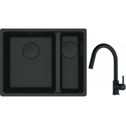 Franke Maris MRG 160-34-15SBR zlewozmywak 52x40 cm Fragranite czarny mat z baterią kuchenną Lina onyx (1250697755, 1150626055)
