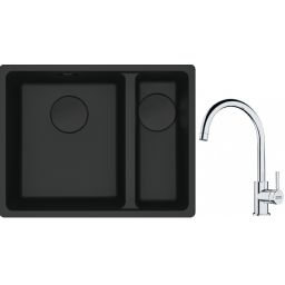 Franke Maris MRG 160-34-15SBR zlewozmywak 52x40 cm Fragranite czarny mat z baterią kuchenną Lina chrom (1250697755, 1150693228)