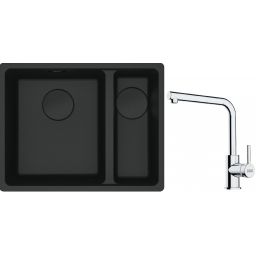 Franke Maris MRG 160-34-15SBR zlewozmywak 52x40 cm Fragranite czarny mat z baterią kuchenną Lina chrom (1250697755, 1150712420)