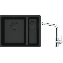 Franke Maris MRG 160-34-15SBR zlewozmywak 52x40 cm Fragranite czarny mat z baterią kuchenną Lina chrom (1250697755, 1150693230)