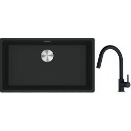 Franke Maris MRG 110-72 zlewozmywak 72x40 cm Fragranite czarny mat z baterią kuchenną Lina onyx (1250687260, 1150626055)