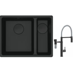 Franke Maris MRG 160-34-15SBR zlewozmywak 52x40 cm Fragranite czarny mat z baterią kuchenną Vital Semi-Pro czarny mat/stal (1250697755, 1200621313)