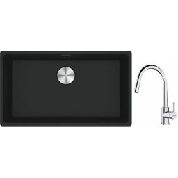 Franke Maris MRG 110-72 zlewozmywak 72x40 cm Fragranite czarny mat z baterią kuchenną Lina chrom (1250687260, 1150693229)
