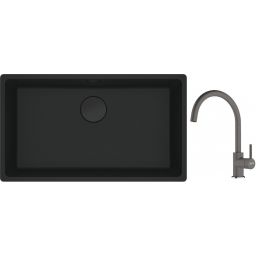 Franke Maris MRG 110-72 zlewozmywak 72x40 cm Fragranite czarny mat z baterią kuchenną Lina kamienny szary (1250697757, 1150626022)