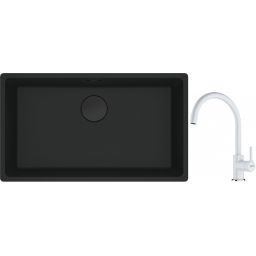 Franke Maris MRG 110-72 zlewozmywak 72x40 cm Fragranite czarny mat z baterią kuchenną Lina biały polarny (1250697757, 1150626024)