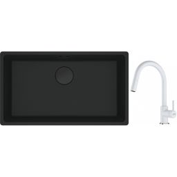 Franke Maris MRG 110-72 zlewozmywak 72x40 cm Fragranite czarny mat z baterią kuchenną Lina biały polarny (1250697757, 1150626081)