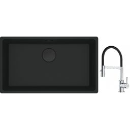 Franke Maris MRG 110-72 zlewozmywak 72x40 cm Fragranite czarny mat z baterią kuchenną Lina chrom/czarny (1250697757, 1150626085)