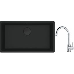 Franke Maris MRG 110-72 zlewozmywak 72x40 cm Fragranite czarny mat z baterią kuchenną Lina chrom (1250697757, 1150693228)