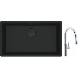 Franke Maris MRG 110-72 zlewozmywak 72x40 cm Fragranite czarny mat z baterią kuchenną Pescara L Slide-In chrom (1250697757, 1150538940)