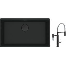 Franke Maris MRG 110-72 zlewozmywak 72x40 cm Fragranite czarny mat z baterią kuchenną Vital Semi-Pro czarny mat/stal (1250697757, 1200621313)