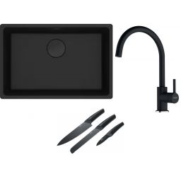 Franke Maris MRG 110-62 zlewozmywak 62x40 cm Fragranite czarny mat z baterią kuchenną Lina onyx (1250697758, 1150626020)
