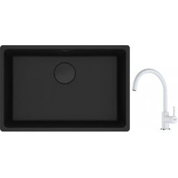 Franke Maris MRG 110-62 zlewozmywak 62x40 cm Fragranite czarny mat z baterią kuchenną Lina biały polarny (1250697758, 1150626024)