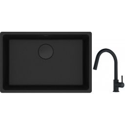 Franke Maris MRG 110-62 zlewozmywak 62x40 cm Fragranite czarny mat z baterią kuchenną Lina czarny mat (1250697758, 1150626053)