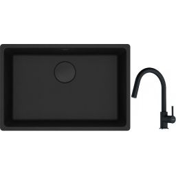 Franke Maris MRG 110-62 zlewozmywak 62x40 cm Fragranite czarny mat z baterią kuchenną Lina onyx (1250697758, 1150626055)