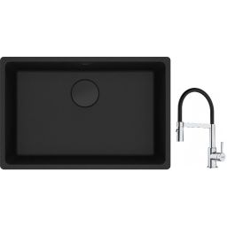 Franke Maris MRG 110-62 zlewozmywak 62x40 cm Fragranite czarny mat z baterią kuchenną Lina chrom/czarny (1250697758, 1150626085)