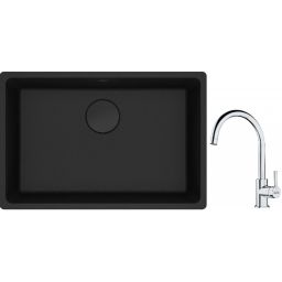 Franke Maris MRG 110-62 zlewozmywak 62x40 cm Fragranite czarny mat z baterią kuchenną Lina chrom (1250697758, 1150693228)